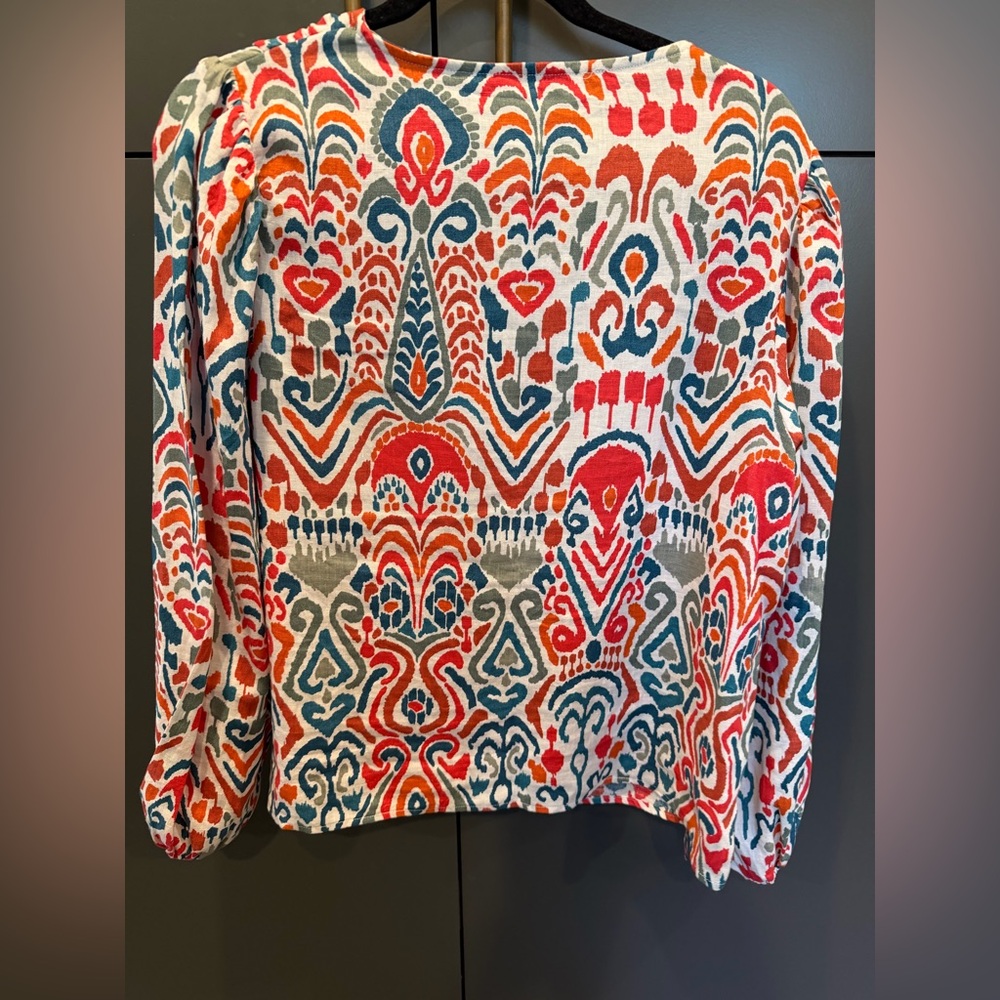 Boden Ikat Print V-Neck Blouse | Long Sleeve | Size US 10 - Picture 3 of 4